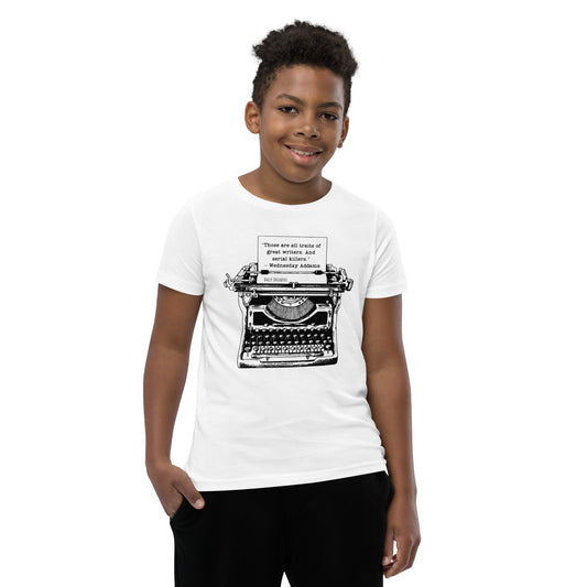 white "Wednesday Addams Typewriter" Youth Short Sleeve T-Shirt from Daily Dreadful