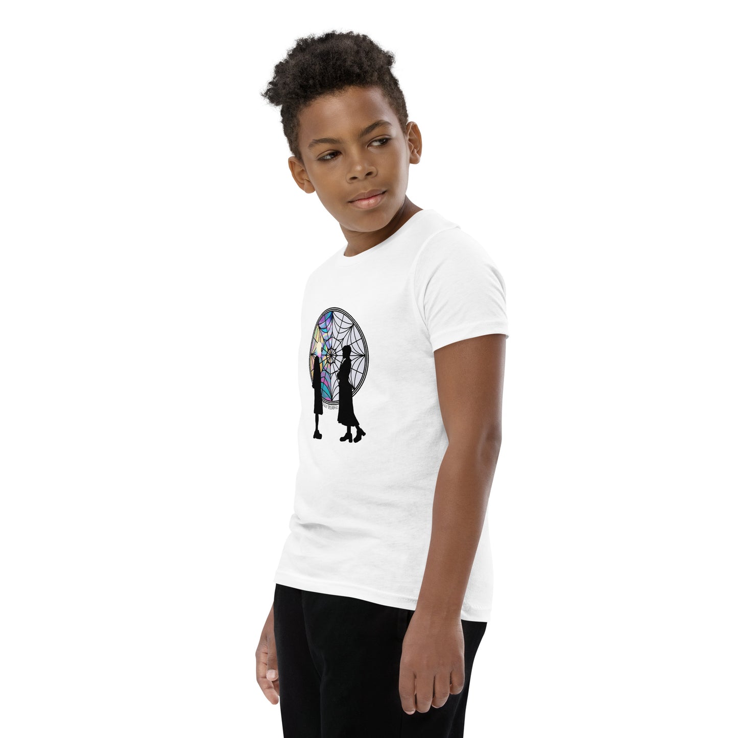 white "Wednesday Addams and Enid" Youth Short Sleeve T-Shirt from Daily Dreadful